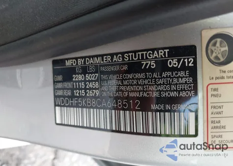 2012 Mercedes-Benz E 350 из США, поврежденный, VIN WDDHF5KB8CA648512